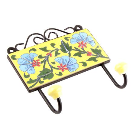 Yellow And Turquoise Leaf Floral Ceramic Tiles Hooks Online